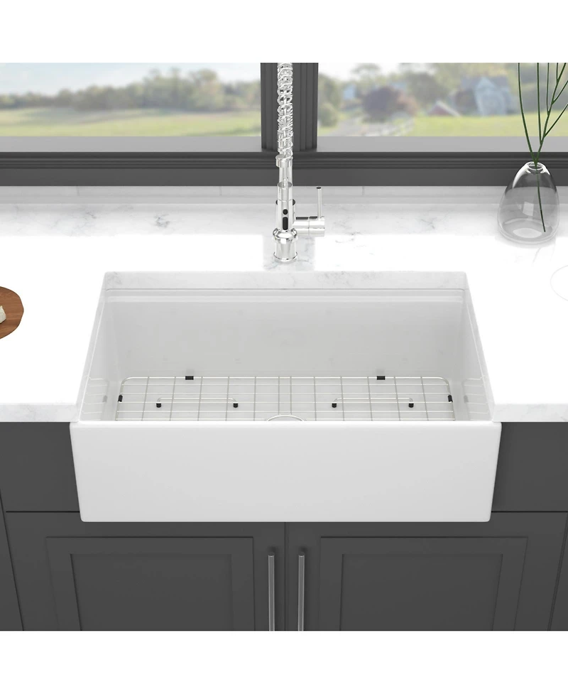flynama 30x20x10inch White Farmhouse Sink Porcelain Ceramic Single Bowl Workstation Kitchen Sink