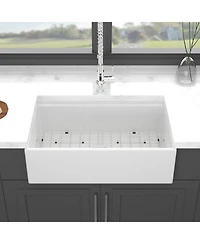 flynama 30x20x10inch White Farmhouse Sink Porcelain Ceramic Single Bowl Workstation Kitchen Sink