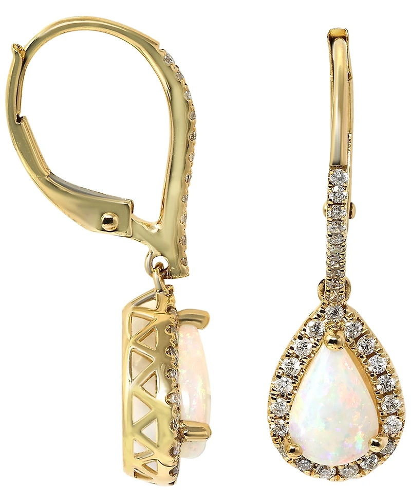 Macy's Opal (9/10 ct. t.w.) & Diamond (1/3 ct. t.w.) Earrings in 14k Yellow Gold
