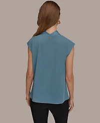 Donna Karan New York Women's Mixed Media Cowl Neck Top