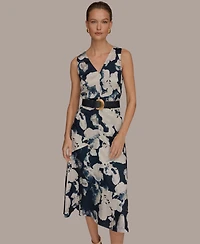 Donna Karan New York Women's Printed V-Neck Midi Dress