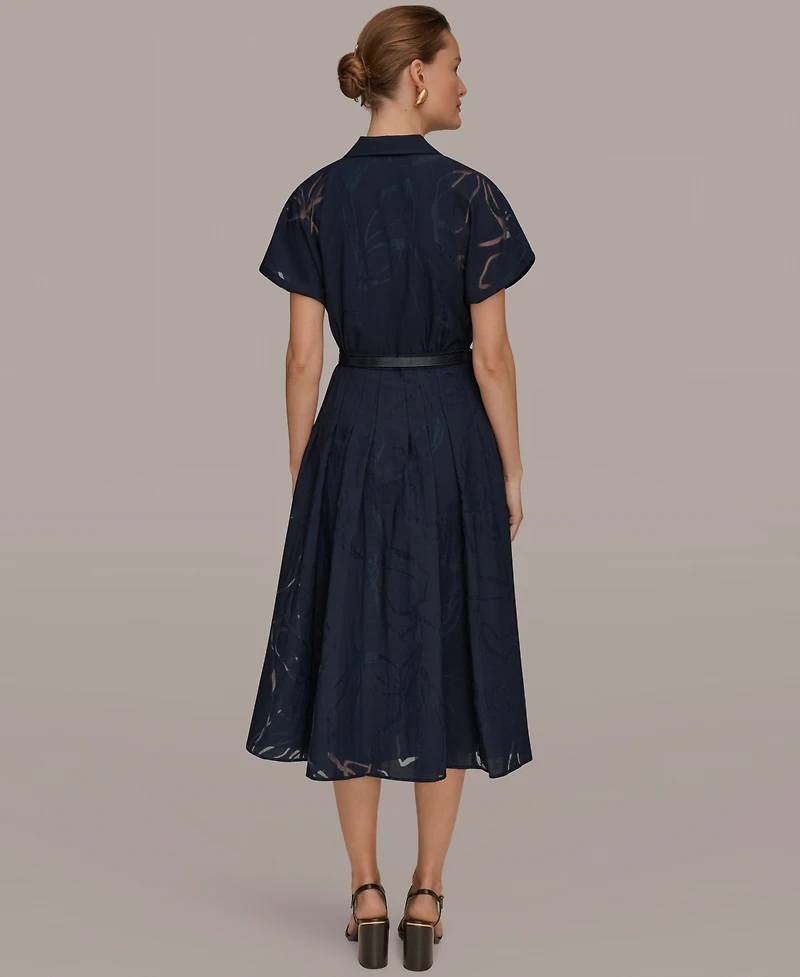 Donna Karan New York Women's Floral Belted Midi Shirt Dress
