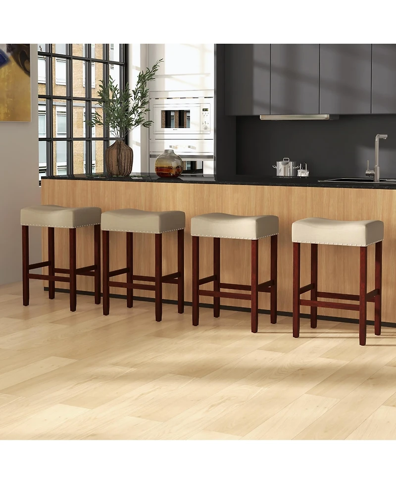 Costway Set of 2 Bar Stools Bar Height Saddle Kitchen Chairs with Wooden Legs