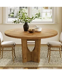 Tribesigns Solid Wood Round Dining Table, 47.2" Farmhouse Kitchen Table for 4-6 People, Kitchen, Living Room, Brown