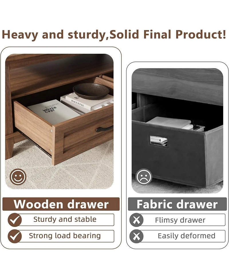 gaomon Farmhouse Coffee Table with Drawers, 47.2" Rustic Walnut Center Table, Ample Storage, Elegant Design, Brown