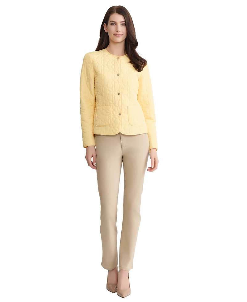 Jones New York Women's Quilted Flower Crew Neck Jacket
