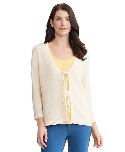 Jones New York Women's Tie-Front 3/4-Length Sleeve Cardigan