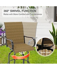 gaomon 3 Piece Patio Swivel Bar Sets, 3PCS Outdoor High Top Bar Set with 2 Outdoor Swivel Chairs and Glass Bar Table