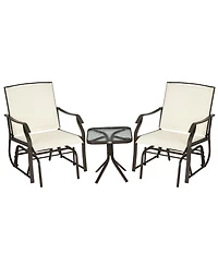 Flynama 3 Piece Outdoor Glider Chair with Coffee Table Bistro Set, 2 Patio Rocking Swing Chairs with Breathable Sling Fabric, Garden and Porch