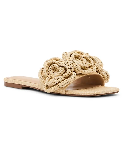 Madden Girl Women's Marisol Raffia Flower Slide Sandals