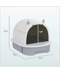 Aostirmotor Easy to Clean Cat Litter Box in Grey and White