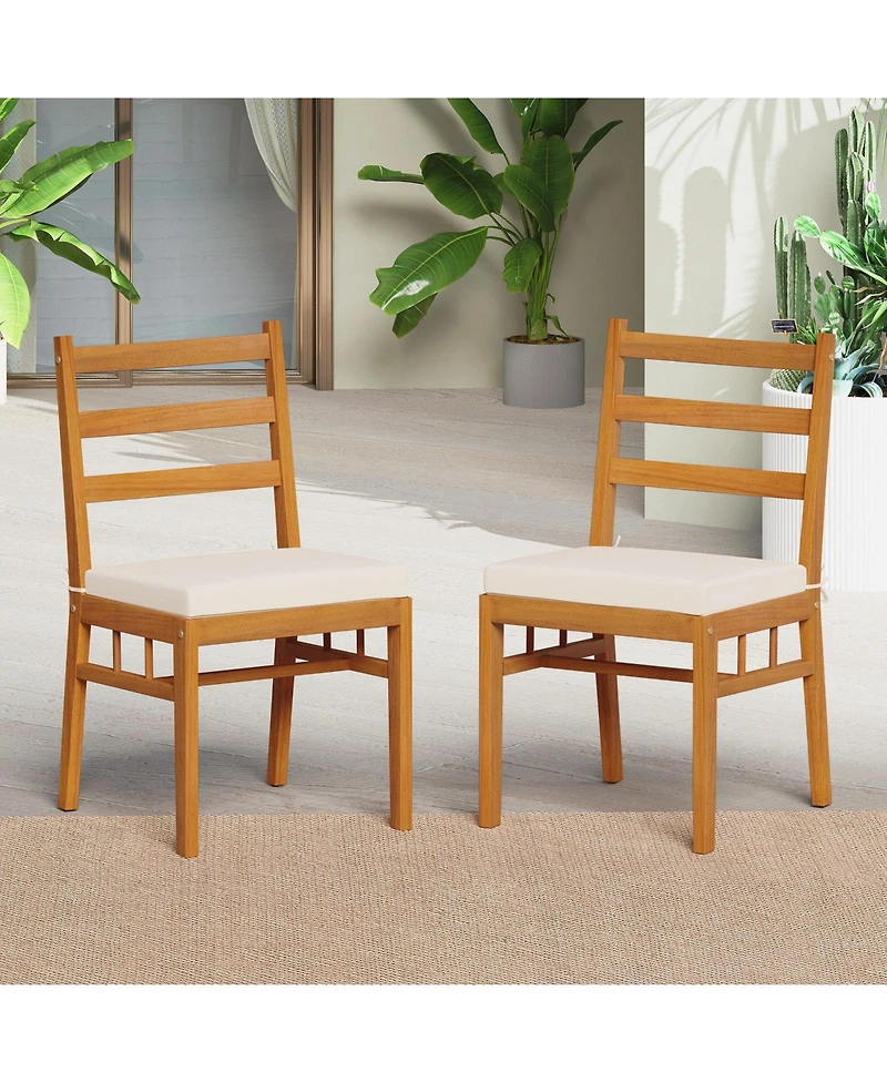 Slickblue Solid Acacia Wood Patio Chairs, Armless, Set of 2