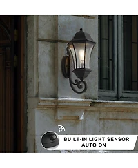 Flynama 27"(H) 1-Pack Outdoor Wall Lantern with Dusk to Dawn Sensor, Black Weatherrproof Exterior Light Fixture with Clear Bubble Glass