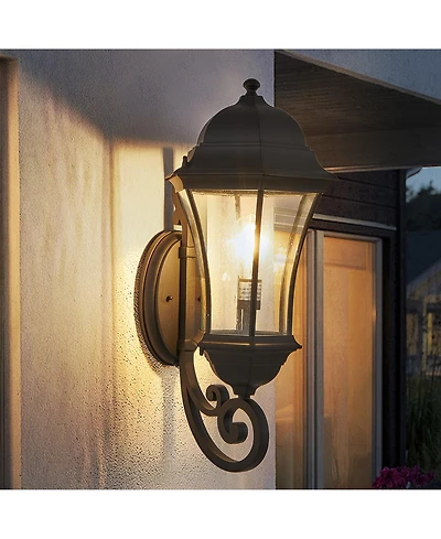 Flynama 27"(H) 1-Pack Outdoor Wall Lantern with Dusk to Dawn Sensor, Black Weatherrproof Exterior Light Fixture with Clear Bubble Glass