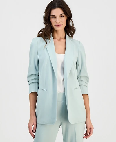 Anne Klein Women's Stretch Crepe Scrunch-Sleeve Open-Front Blazer