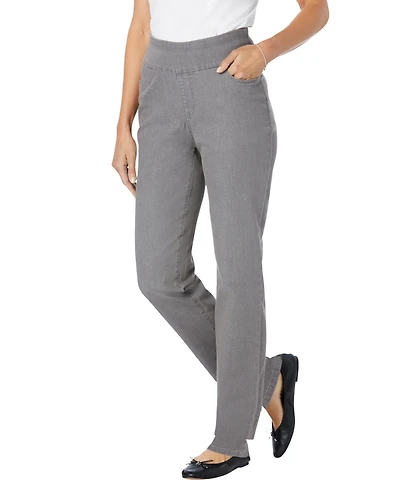 Woman Within Women's Tall Flex-Fit Pull-On Straight-Leg Gap-Free Stretch Denim Jeans