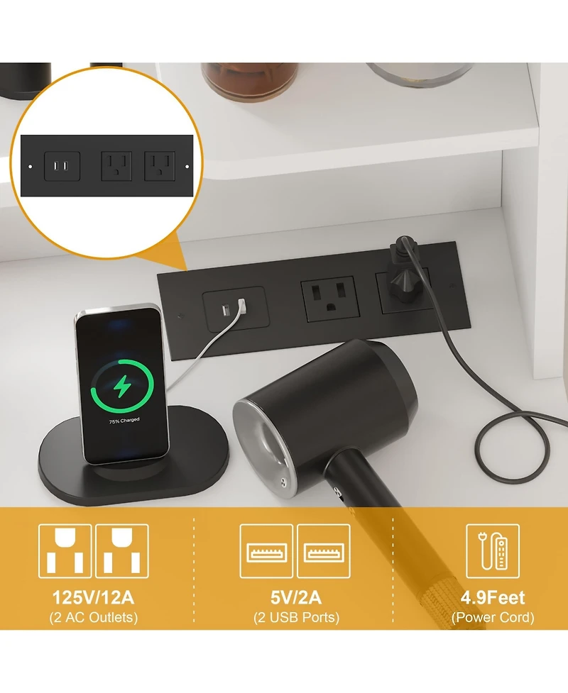 gaomon Makeup Vanity with Lights, 3 Lighting Modes Vanity Desk with Soft Cushioned Stool,Modern Dressing Table,Charging Station, 3 Drawers, a Cabinet