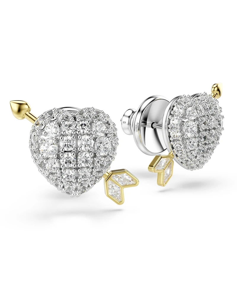 Swarovski Mixed Cuts, Heart with Arrow, White, Mixed Metal Finish Idyllia Stud Earrings