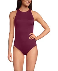Lands' End Women's Long Torso Tugless High Neck Portrait Back One Piece Swimsuit