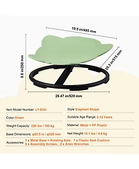 Mecale Elephant Kids Swivel Chair, 360° Spin, 220-Lb Capacity, Non-Slip Metal Base, Sensory Sit-and-Spin Chair, Green