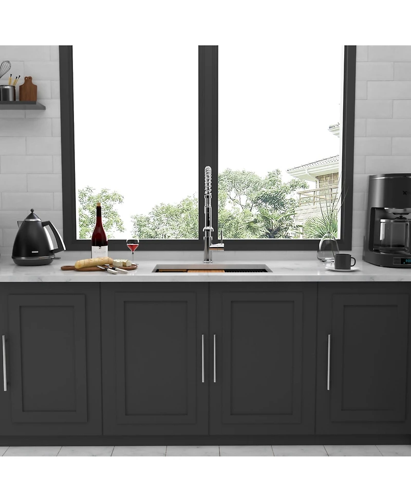 flynama 33inch Gunmetal Black Workstation Undermount Kitchen Sink 16G T304 Nano Stainless Steel Single Bowl 33x19x10inch with Full Accessories