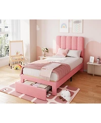 gaomon Easy Assembly Twin Size Boucle Upholstered Bed Frame Space Saving, for Living Room, Guest Room