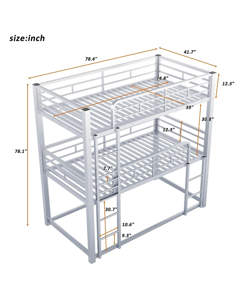 Boyel Living Metal Twin Size Triple Bunk Bed