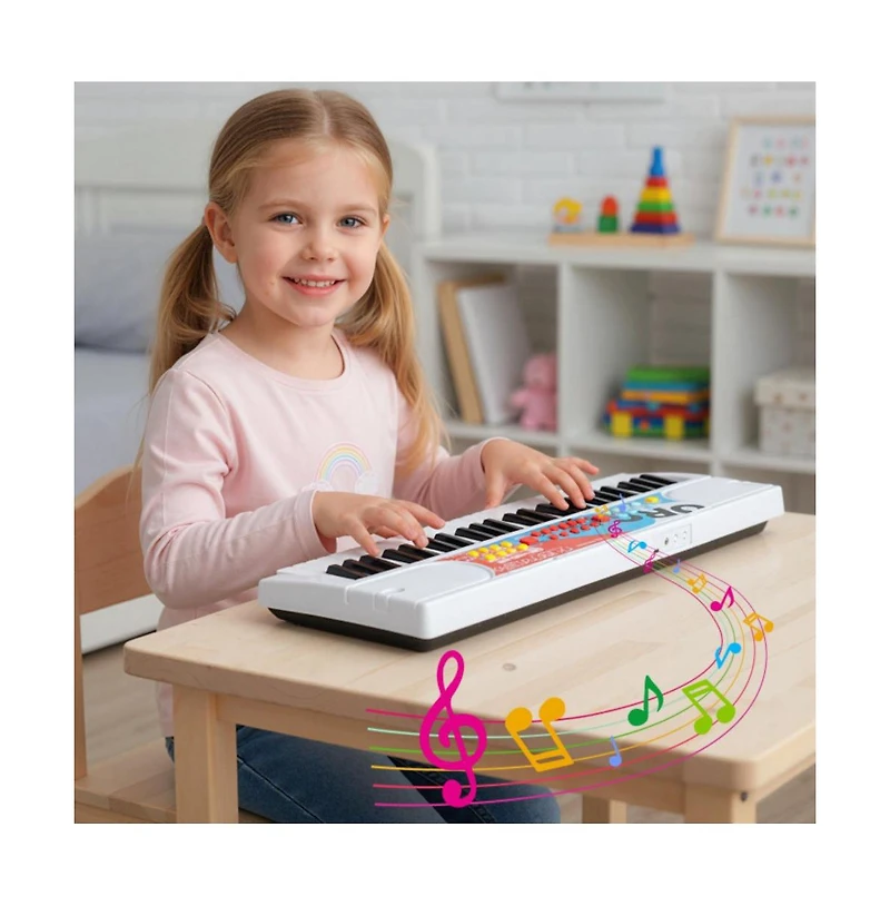 Hongge Kids Piano Keyboard with Microphone and Portable 49 Key Electric Music Toy