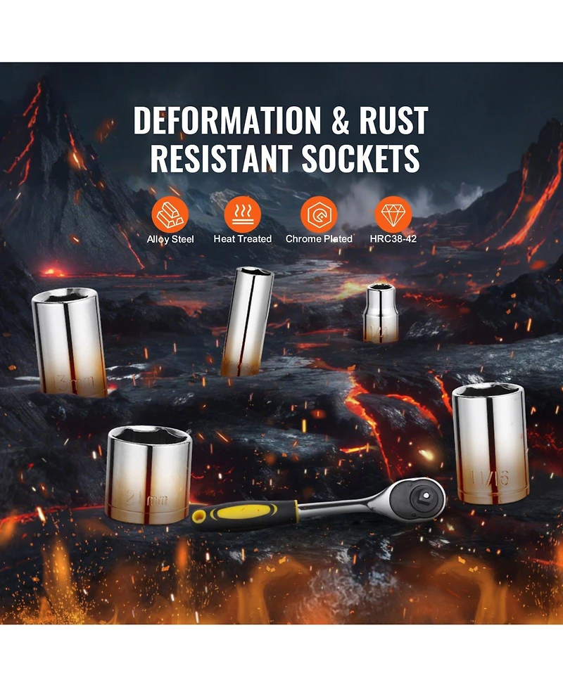 Mecale 207-Piece Mechanics Tool Set, 1/4" 3/8" 1/2" Drive Sae & Metric Sockets, Wrenches, Bits & Case, Auto Repair Kit