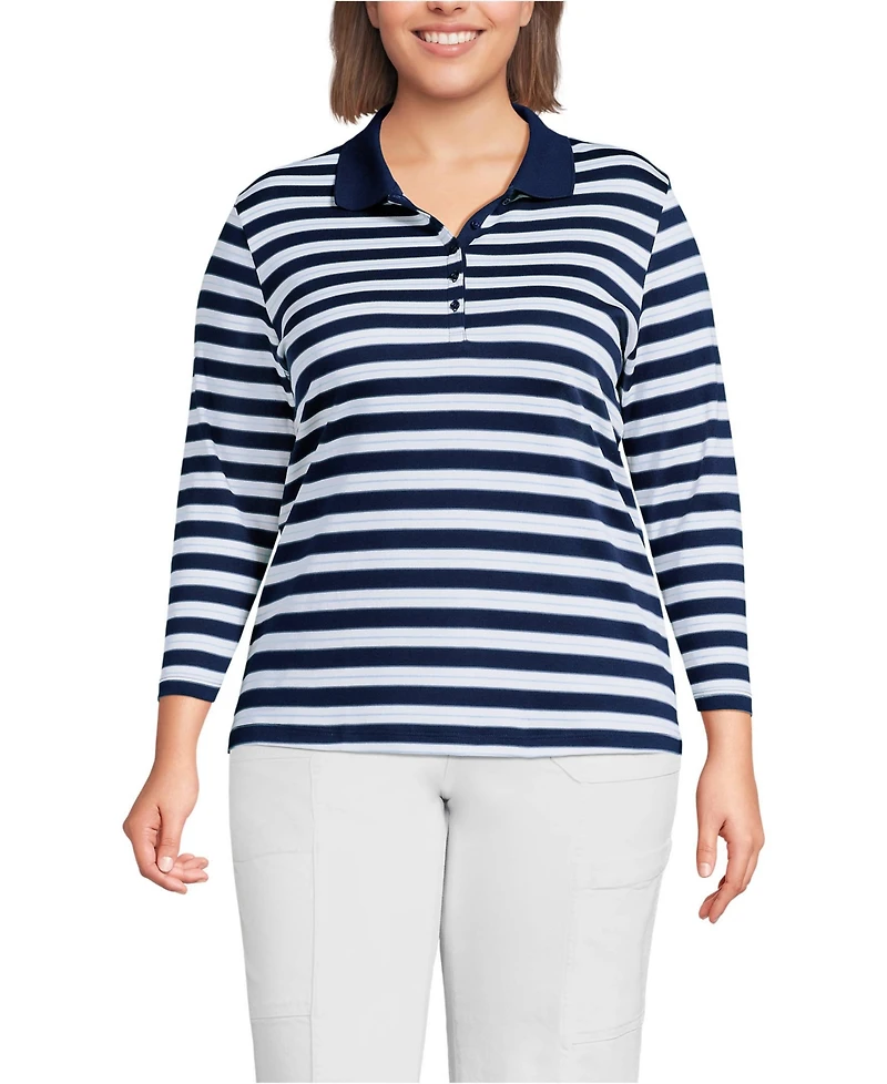 Lands' End Plus Supima Cotton 3/4 Sleeve Polo Shirt