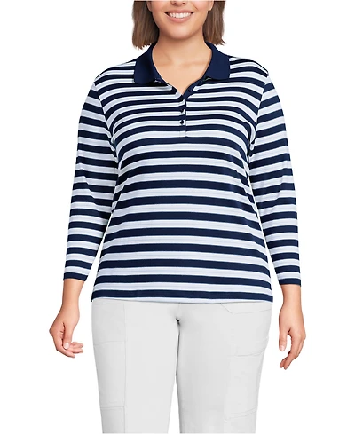 Lands' End Plus Supima Cotton 3/4 Sleeve Polo Shirt