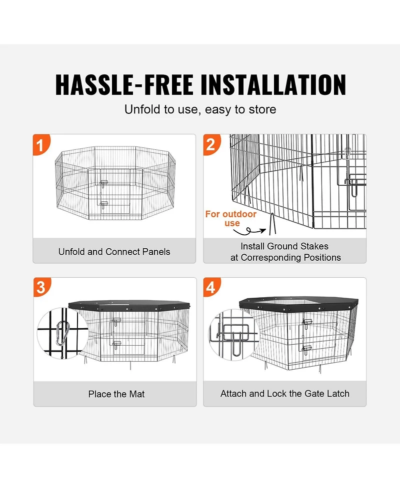 Cozito Dog Playpen, 8-Panel Foldable Metal Exercise Pen w/ Top Cover, 24 in H, Puppy Fence w/ Ground Stakes, Indoor/Outdoor