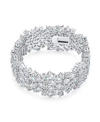Bling Jewelry Elegant Special Occasion Jewelry Multi Row Cluster Design Cubic Zirconia Cz Wide Statement Bracelet Occasions Silver Plated