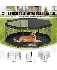 Cozito Dog Playpen, 8-Panel Foldable Metal Exercise Pen w/ Top Cover & Bottom Pad, 24 in H, Indoor/Outdoor Puppy Fence for Camping & Yard