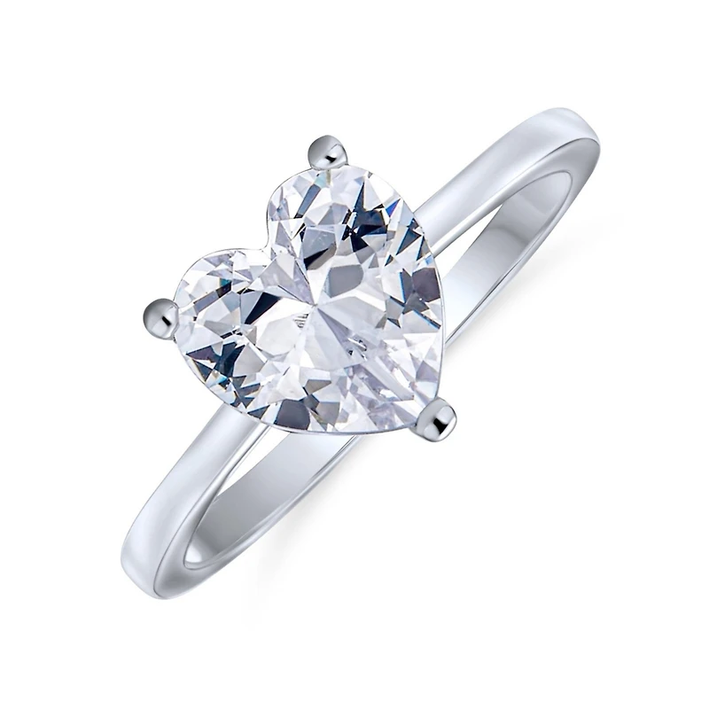 Bling Jewelry Classic 2CT Cubic Zirconia Cz Solitaire Heart Shaped Promise Ring Sterling Silver