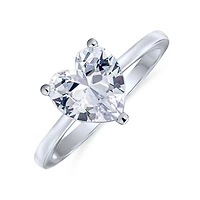 Bling Jewelry Classic 2CT Cubic Zirconia Cz Solitaire Heart Shaped Promise Ring Sterling Silver