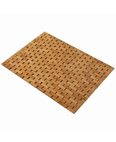 Basicwise Foldable Bamboo Bath Mat Natural Anti-Slip Rug, Flooring Solution for Stylish Bathroom and Vanity Decor