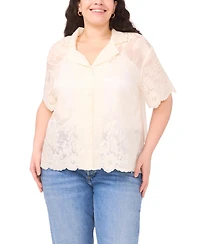Vince Camuto Plus Short-Sleeve Embroidered Top