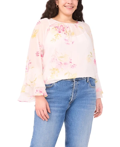 Vince Camuto Plus Crew Neck Printed Top