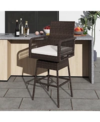 Slickblue 360° Patio Bar Stool with Woven Armrests and Cushioned Seat