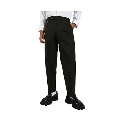 Campus Sutra Men's Juniper Green Tailored Linen-Blend Trousers