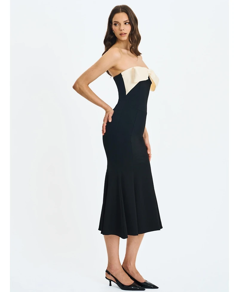 Miss Circle Women Saige Black Mermaid Maxi Dress with Ivory Bow Bustline