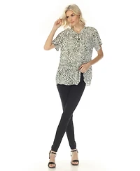White Mark Women's Short Sleeve Printed Peplum Top
