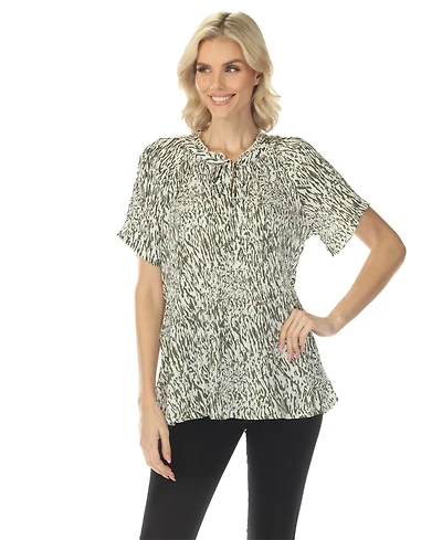 White Mark Women's Short Sleeve Printed Peplum Top