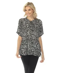 White Mark Womens Short Sleeve Printed Peplum Top