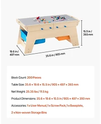 Mecale Kids Reversible Wooden Activity Table w/ 200 Bricks & 3 Storage Bins, Ages 3+