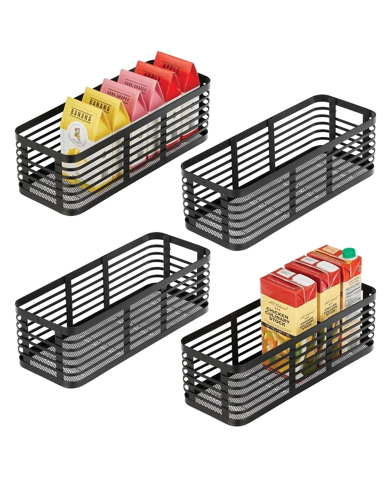 mDesign Metal Pantry Basket with Handles - Set of 4
