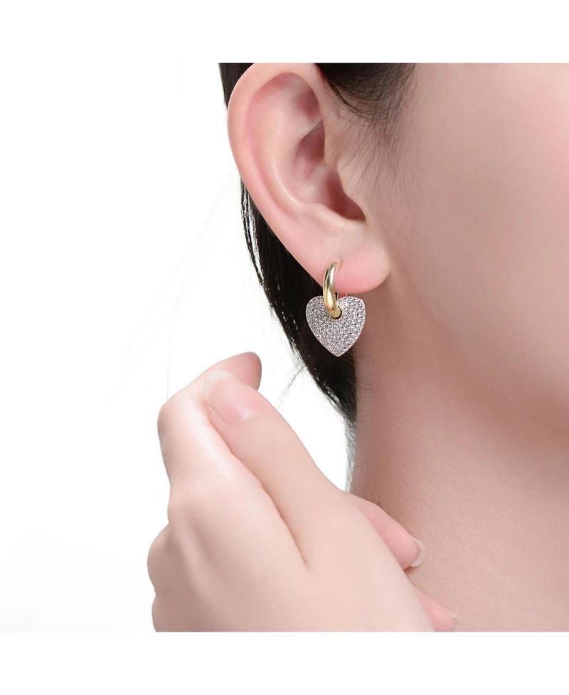 14k Yellow Gold Plated with Cubic Zirconia Heart Dangle Infinity Hoop Drop Earrings