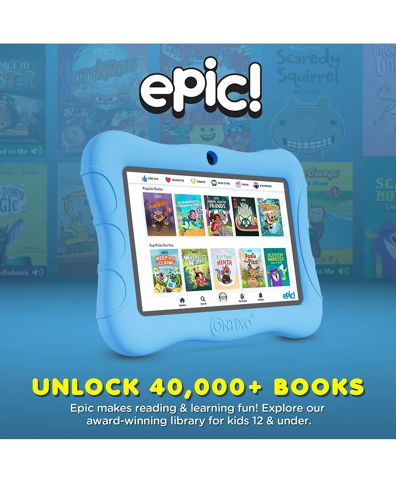 Contixo 7" Android Kids Tablet 32GB, Includes 50+ Disney Storybooks & Stickers, Protective Case with Kickstand, (2024 Model)