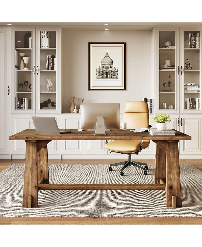 Tribesigns 63" Solid Wood Office Desk, Farmhouse Executive Computer Desk, Large Work Writing Table, Home Office Workstaticon